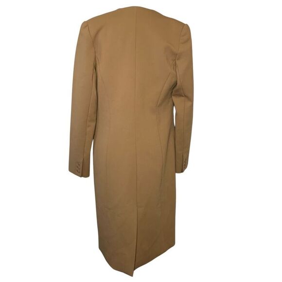 Smythe Skinny Lapel Wool Coat Mid Length Button Closure Size 6 Camel - Picture 5 of 11
